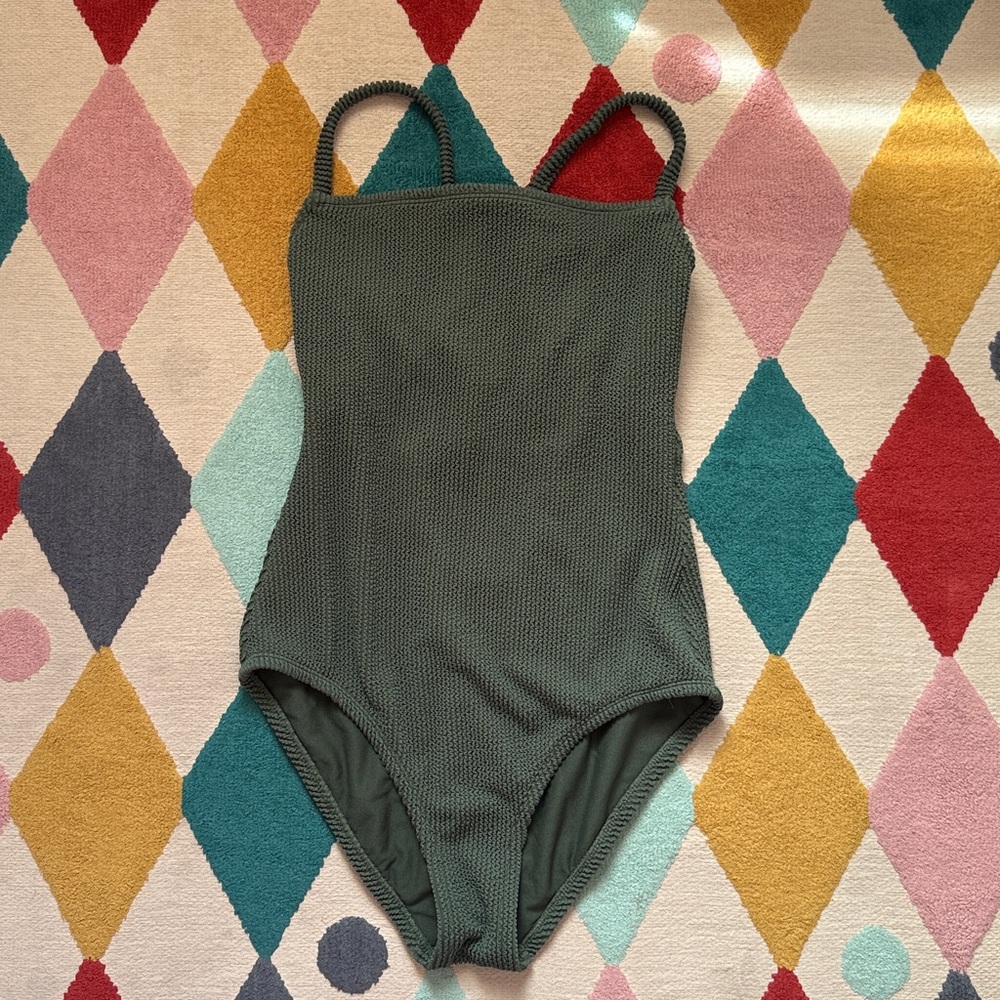 Kona Sol Olive Green Textured Women’s One-Piece Swimsuit - Size M